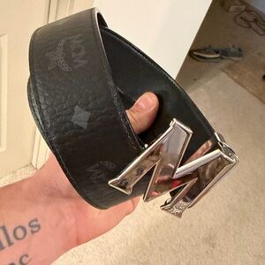 MCM Black Belt with Silver 'M' Buckle